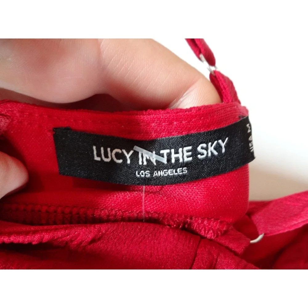 Lucy in the Sky Mini Dress Womens Medium Red Bustier Jacquard Bow Coquette Party